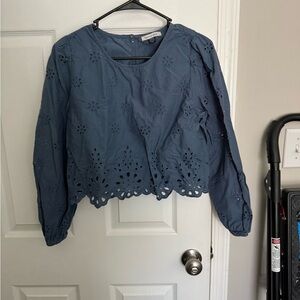 American Eagle Outfitters Blue Eyelet Blouse